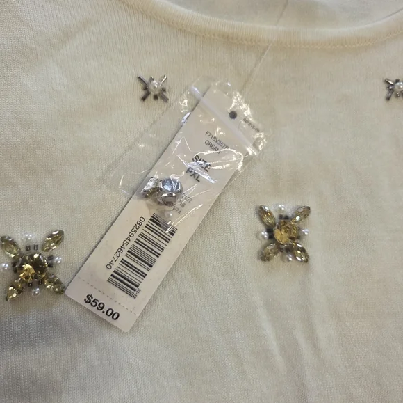 Investments PETITE Cream Embellished Long Sleeve Top - Picture 5 of 7